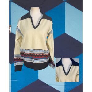 Vintage 70s Collageman Groovy Fairisle Pullover Winged Collar Size L